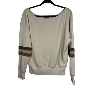 Nasty Gal Women's Cream Knit Boat Neck Sweater Striped- Size L